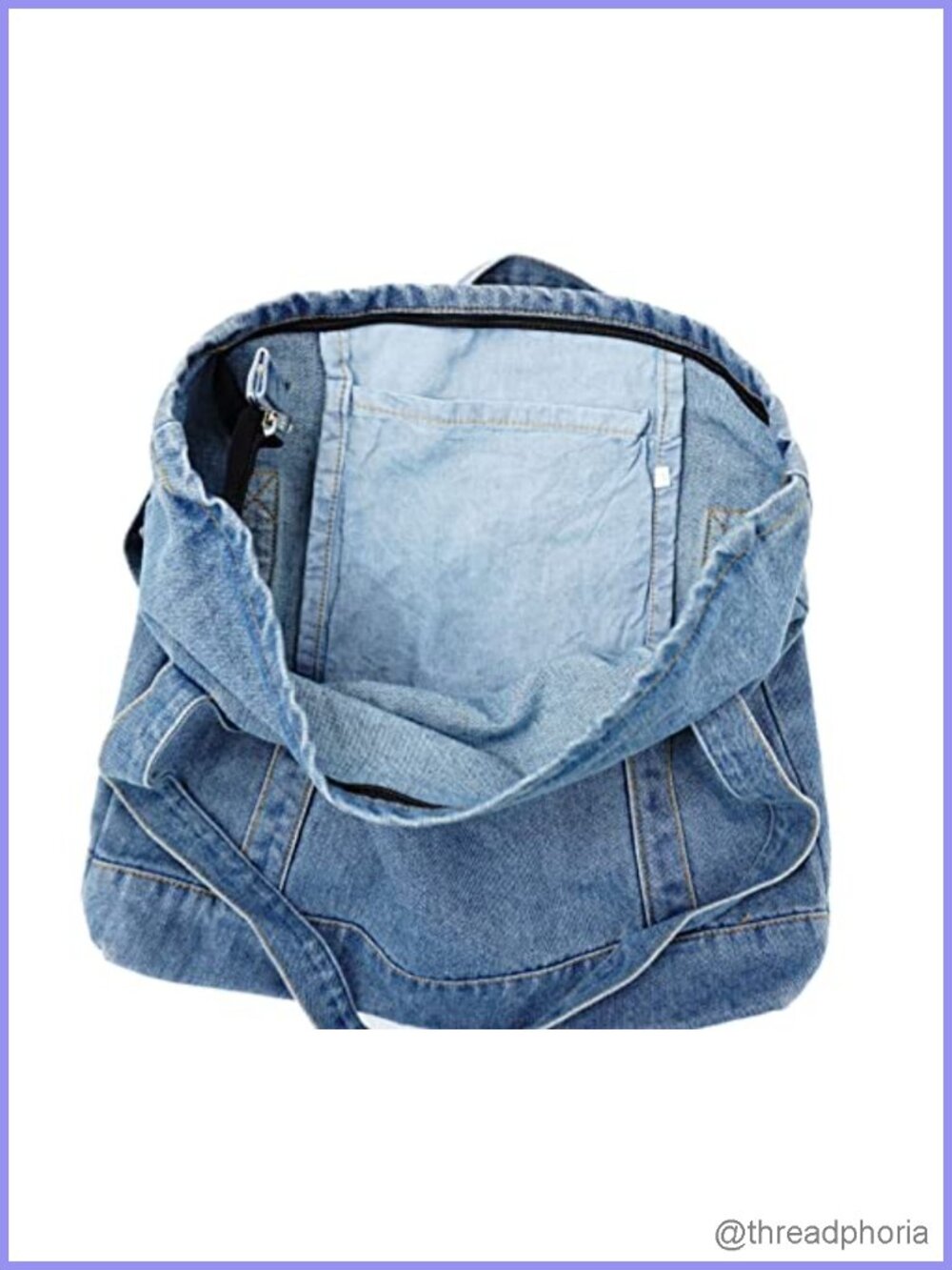 Denim Tote Bag Lightweight Retro Shoulder Handbag Travel Shopper - Picture 3 of 4